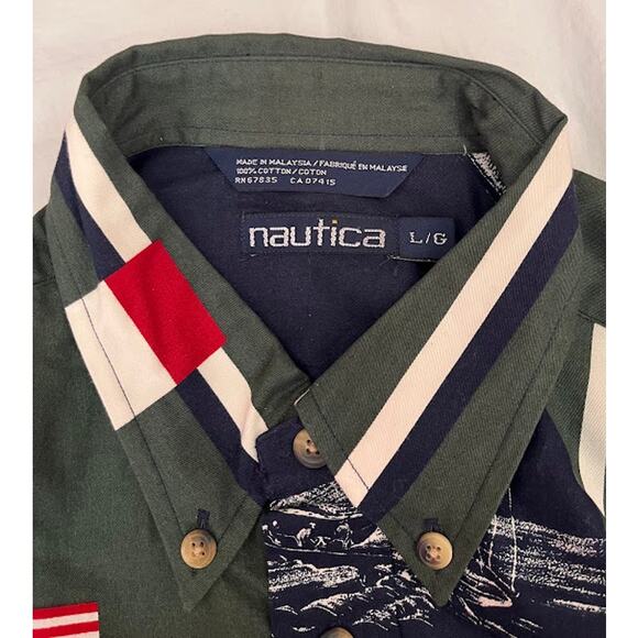 Vintage NWT 90s Nautica Shirt Blue Water Flag Button Down Size Large - Picture 4 of 10